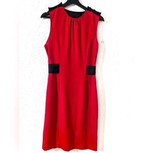 Diane Von Furstenberg Red & Black Silk Trim Sheath Sleeveless Wool Dress Size 6